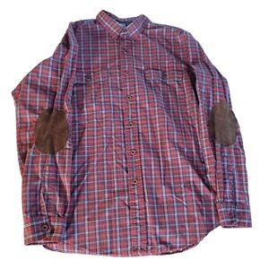 POLO Ralph Lauren Plaid, Button Down Shirt w/ Suede Elbows/Patches size Large‎